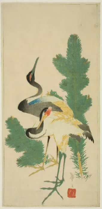 Framed Print : Pine and cranes, Japan, c. 1830 / 44. Creator: Katsushika Taito Framed Print : Pine and cranes, Japan, c. 1830 / 44. Creator: Katsushika Taito