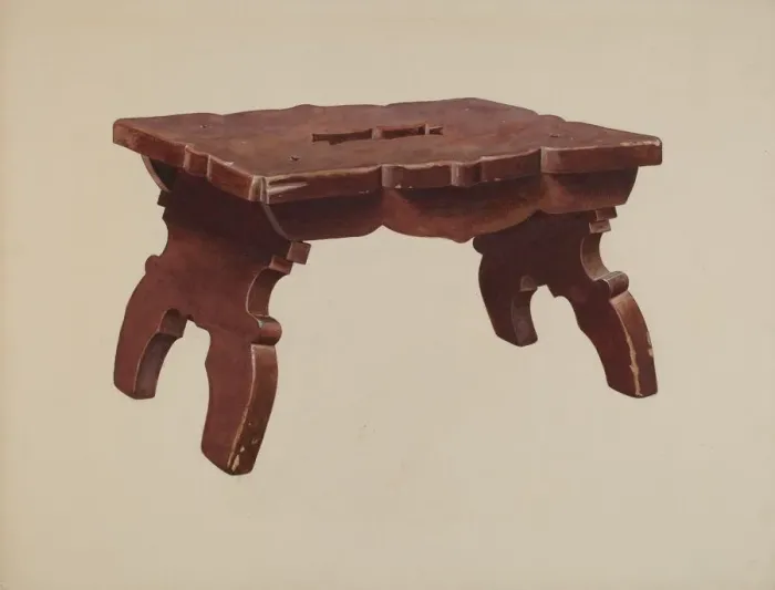 Framed Print : Pine Footstool, c. 1940. Creator: Henry Moran Framed Print : Pine Footstool, c. 1940. Creator: Henry Moran
