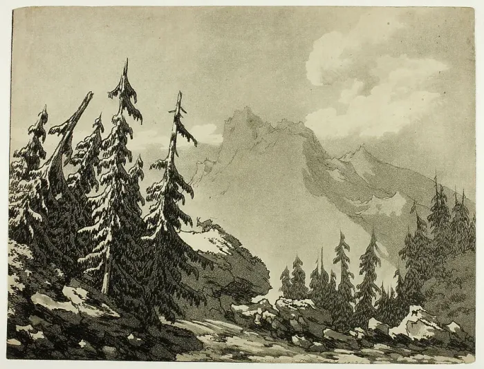 Framed Print : Pine Trees in the Mountains, 1789. Creator: John Robert Cozens Framed Print : Pine Trees in the Mountains, 1789. Creator: John Robert Cozens