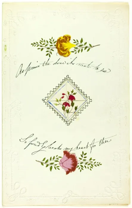 Framed Print : As Pines the Dove Its Mate to See (valentine), c. 1850. Creator: George Kershaw Framed Print : As Pines the Dove Its Mate to See (valentine), c. 1850. Creator: George Kershaw