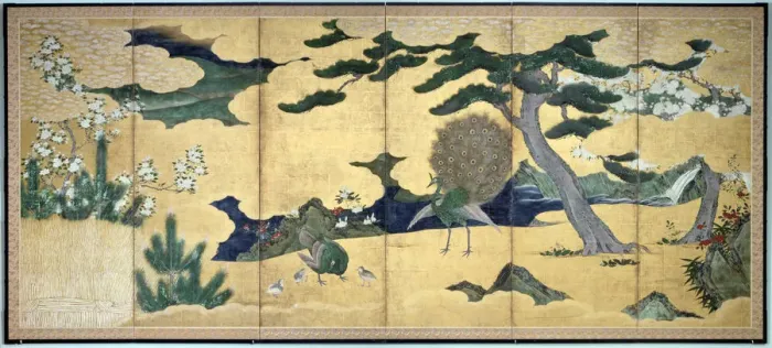 Framed Print : Pines and Peacocks, Japanese Edo period, early 17th century Framed Print : Pines and Peacocks, Japanese Edo period, early 17th century