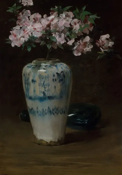 Framed Print : Pink Azalea-Chinese Vase, 1880-90 (?). Creator: William Merritt Chase Framed Print : Pink Azalea-Chinese Vase, 1880-90 (?). Creator: William Merritt Chase