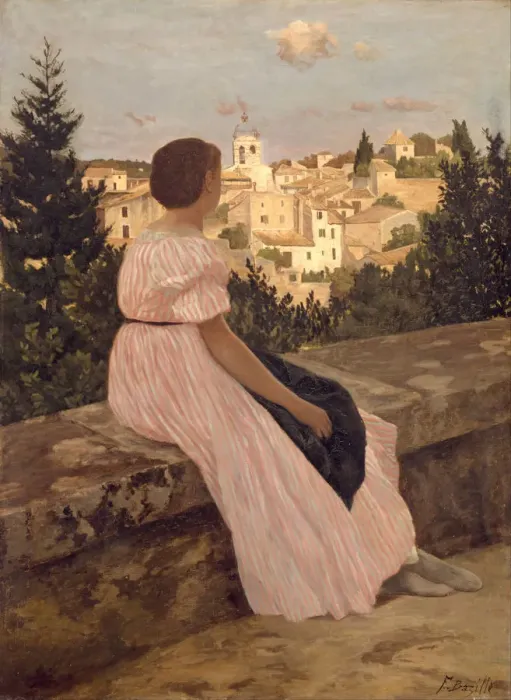 Framed Print : The Pink Dress (La Robe Rose), 1864. Artist: Bazille, Frederic (1841-1870) Framed Print : The Pink Dress (La Robe Rose), 1864. Artist: Bazille, Frederic (1841-1870)