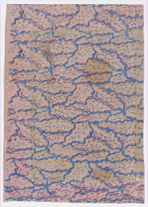 Framed Print : Pink sheet with overall blue abstract pattern, 19th century. Creator: Anon Framed Print : Pink sheet with overall blue abstract pattern, 19th century. Creator: Anon