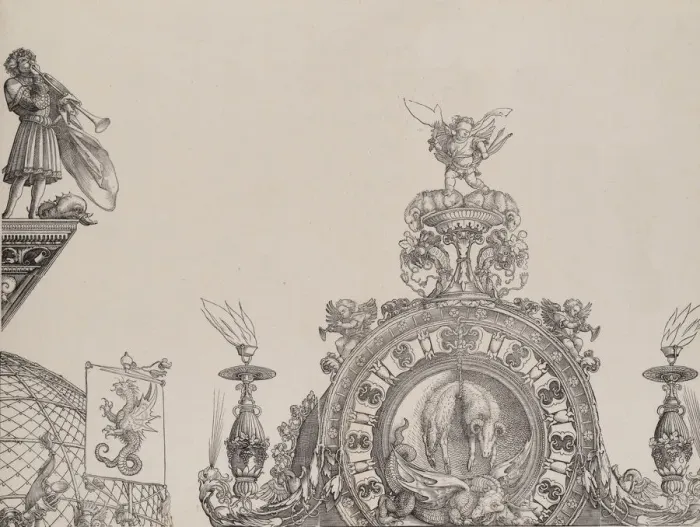 Framed Print : The Pinnacle of the Right Portal; and a Trumpeter and Standard from the Central Portal Framed Print : The Pinnacle of the Right Portal; and a Trumpeter and Standard from the Central Portal
