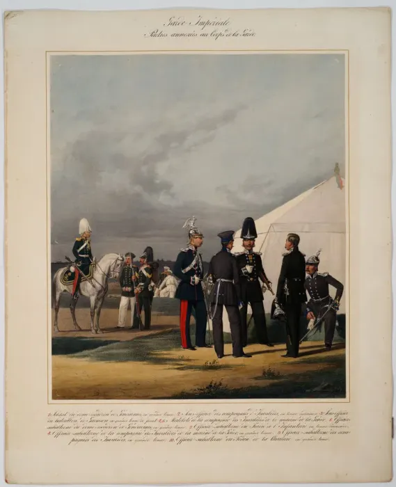 Framed Print : Pioneers, invalides and gendarmes of the Imperial Guards Corps, 1867. Artist: Piratsky, Karl Karlovich (1813-1889) Framed Print : Pioneers, invalides and gendarmes of the Imperial Guards Corps, 1867. Artist: Piratsky, Karl Karlovich (1813-1889)