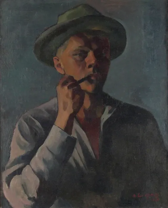 Framed Print : A pipe smoker, self-portrait, 1927. Creator: Anton Lindforss Framed Print : A pipe smoker, self-portrait, 1927. Creator: Anton Lindforss