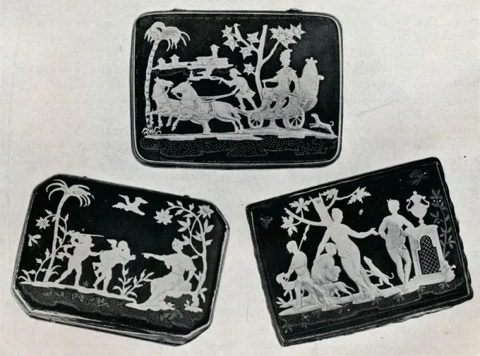 Framed Print : Three Pique Snuff-Boxes, 1920. Creator: Unknown
