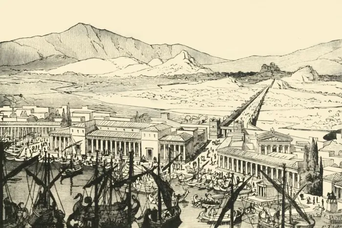 Framed Print : The Piraeus with the Long Walls, Restored, 1890. Creator: Unknown Framed Print : The Piraeus with the Long Walls, Restored, 1890. Creator: Unknown