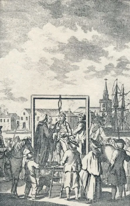 Framed Print : A Pirate hanged at Execution Dock, c1795. Artist: Robert Dodd Framed Print : A Pirate hanged at Execution Dock, c1795. Artist: Robert Dodd