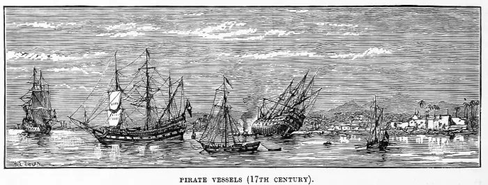 Framed Print : Pirate Vessels (17th century), 1882. Creator: Henry Spernon Tozer Framed Print : Pirate Vessels (17th century), 1882. Creator: Henry Spernon Tozer