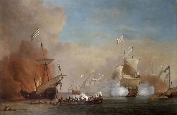 Pirates Attacking a British Navy Ship, 17th century. Artist: Willem van de Velde the Younger