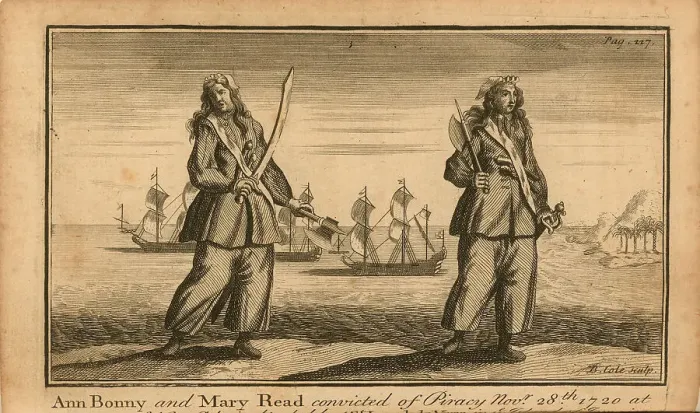 Framed Print : Pirates of the Caribbean: Ann Bonny and Mary Read convicted of Piracy, November 28th, 1720... 1724. Creator: Cole, B. (active 1720-1754) Framed Print : Pirates of the Caribbean: Ann Bonny and Mary Read convicted of Piracy, November 28th, 1720... 1724. Creator: Cole, B. (active 1720-1754)