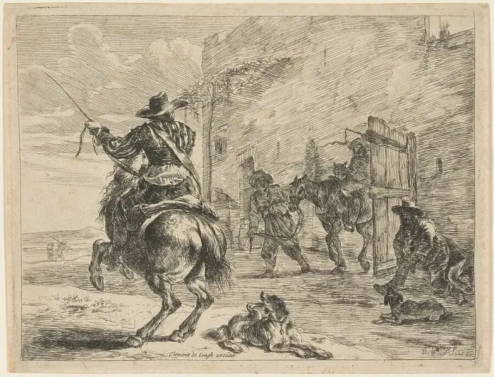 Framed Print : A Pissing Horse Bound to a Post, 1651. Creator: Dirck Stoop Framed Print : A Pissing Horse Bound to a Post, 1651. Creator: Dirck Stoop