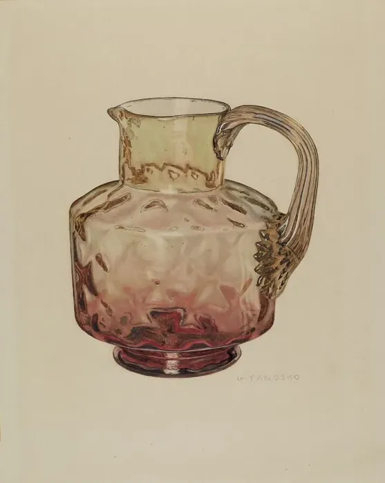 Framed Print : Pitcher (Amberina), 1935 / 1942. Creator: George Yanosko