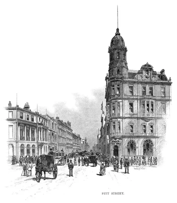 Framed Print : Pitt Street, Sydney, New South Wales, Australia, 1886. Artist: WC Fitler Framed Print : Pitt Street, Sydney, New South Wales, Australia, 1886. Artist: WC Fitler