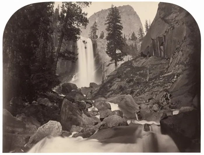 Framed Print : Piwyac, Vernal Fall, 300 feet, Yosemite, 1861. Creator: Carleton Emmons Watkins Framed Print : Piwyac, Vernal Fall, 300 feet, Yosemite, 1861. Creator: Carleton Emmons Watkins