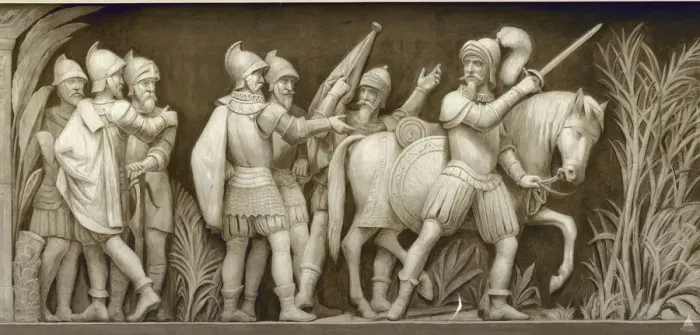 Framed Print : Pizarro Going to Peru (The frieze in the Rotunda of the United States Capitol), 1860-1873. Artist: Brumidi, Constantino (1805-1880) Framed Print : Pizarro Going to Peru (The frieze in the Rotunda of the United States Capitol), 1860-1873. Artist: Brumidi, Constantino (1805-1880)