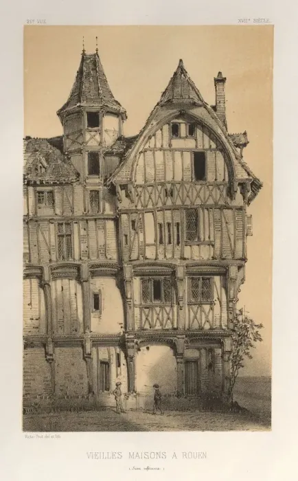 Framed Print : Pl. 21, Vielles Maisons A Rouen (Seine-Inferieure), published 1860. Creator: Victor Petit Framed Print : Pl. 21, Vielles Maisons A Rouen (Seine-Inferieure), published 1860. Creator: Victor Petit