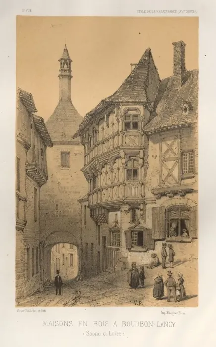Framed Print : Pl. 5, Maison en Bois a Bourbon-Lancy (Saone Et Loire), 1860. Creator: Victor Petit (French
