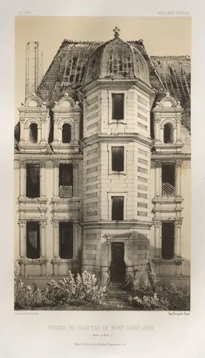 Framed Print : Pl. 71, Ruines Du Chateau De Mont-Saint-Jean (Saone et Loire), 1860. Creator Framed Print : Pl. 71, Ruines Du Chateau De Mont-Saint-Jean (Saone et Loire), 1860. Creator