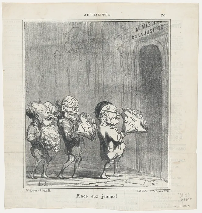 Framed Print : Place aux jeunes! 1870. Creator: Honore Daumier Framed Print : Place aux jeunes! 1870. Creator: Honore Daumier