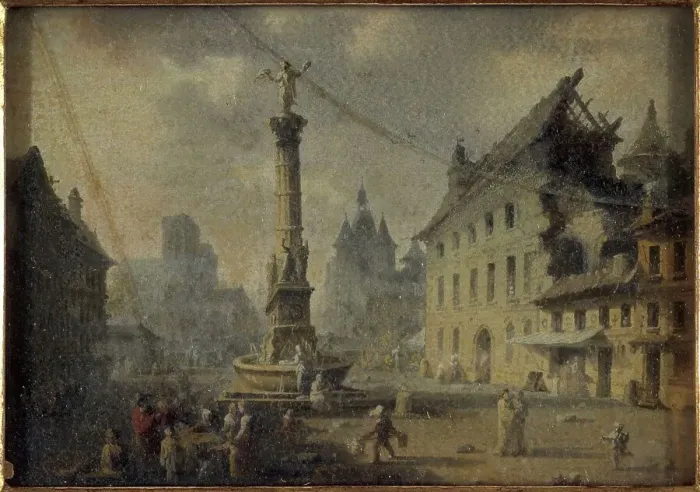 Framed Print : Place du Châtelet, in 1809, current 1st arrondissement, 1809. Creator: Jean Francois Lebelle Framed Print : Place du Châtelet, in 1809, current 1st arrondissement, 1809. Creator: Jean Francois Lebelle