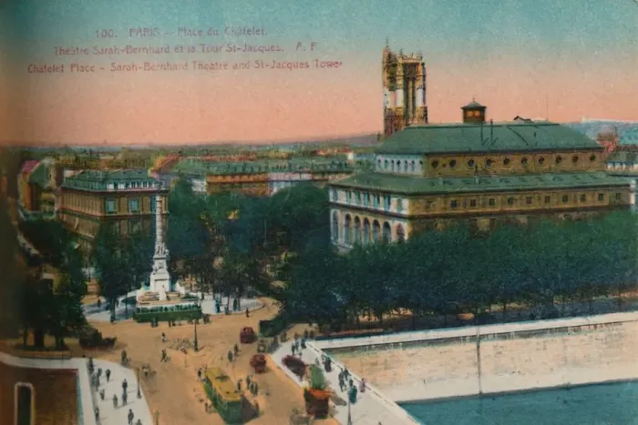 Framed Print : The Place du Chatelet - Theatre Sarah-Bernhardt and the Tour Saint-Jacques, c1920 Framed Print : The Place du Chatelet - Theatre Sarah-Bernhardt and the Tour Saint-Jacques, c1920