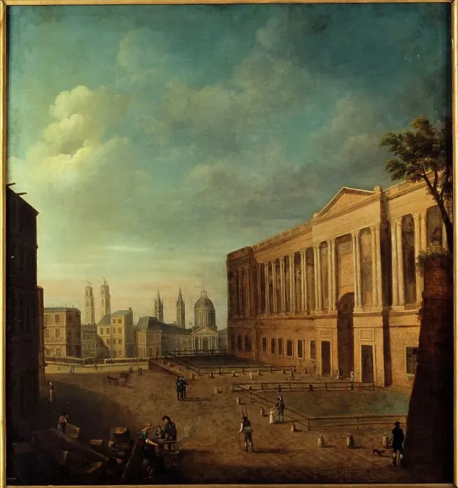 Framed Print : Place du Louvre and colonnade, around 1810. Creator: Unknown Framed Print : Place du Louvre and colonnade, around 1810. Creator: Unknown
