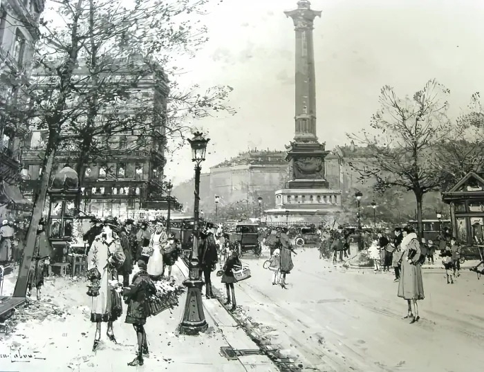 Framed Print : Place de La Bastille, 1925-1941. Creator: Eugene Galien-Laloue Framed Print : Place de La Bastille, 1925-1941. Creator: Eugene Galien-Laloue