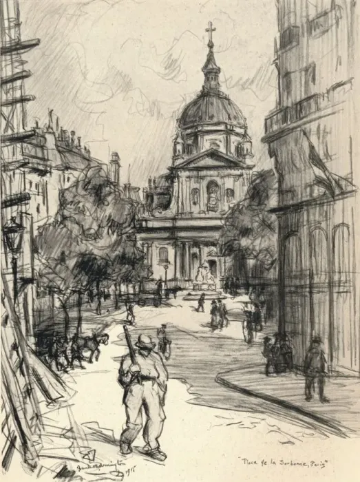 Framed Print : Place de la Sorbonne, 1915. Artist: Frank Milton Armington Framed Print : Place de la Sorbonne, 1915. Artist: Frank Milton Armington