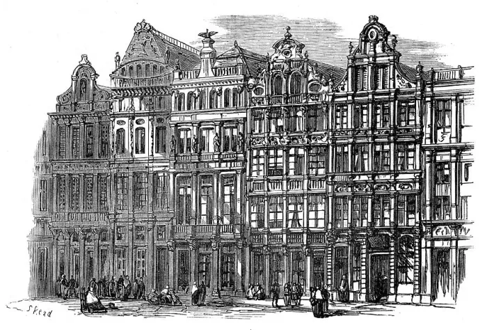 Framed Print : On the Place de l'Hotel de Ville, Brussels, 1872. Creator: Unknown Framed Print : On the Place de l'Hotel de Ville, Brussels, 1872. Creator: Unknown