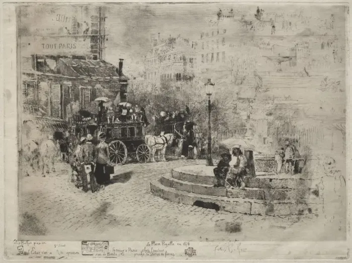 Framed Print : Place Pigalle en 1878, 1878. Creator: Felix Hilaire Buhot (French, 1847-1898)