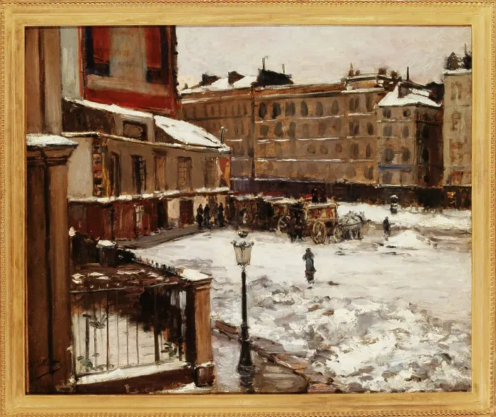 Framed Print : Place Pigalle under snow, c1870. Creator: Emile Mathon Framed Print : Place Pigalle under snow, c1870. Creator: Emile Mathon