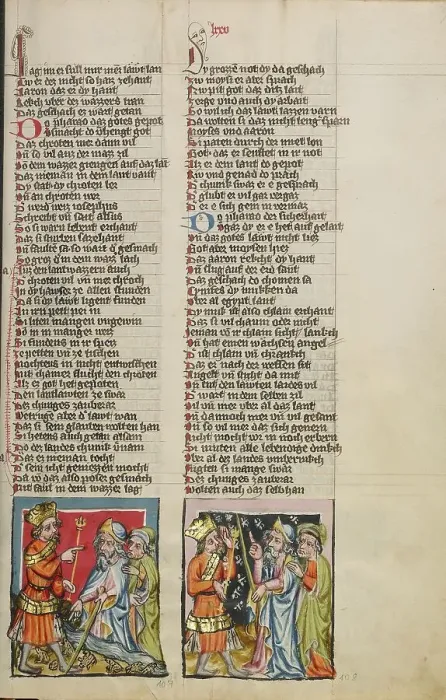 Framed Print : The Plague of Frogs: The Plague of Maggots; Weltchronik, about 1400-1410. Creator: Unknown