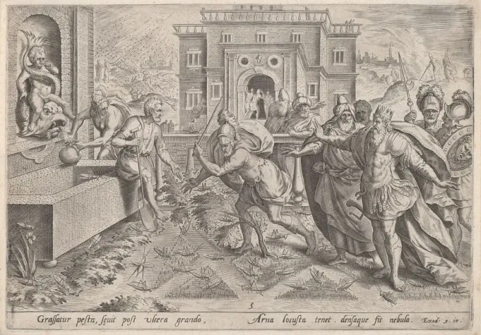 Framed Print : The Plague of Locusts, c. 1585. Creator: Johann Sadeler I Framed Print : The Plague of Locusts, c. 1585. Creator: Johann Sadeler I