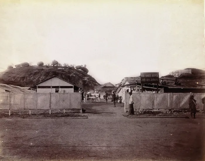Framed Print : A plague patient being transported on a manually propelled ambulance carriage... 1896 / 1897. Creator: Unknown Framed Print : A plague patient being transported on a manually propelled ambulance carriage... 1896 / 1897. Creator: Unknown