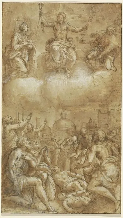 Framed Print : Plague Victims Pleading for Help from Christ, the Virgin, and Saint Roch, 1567 / 1573. Creator: Lattanzio Gambara Framed Print : Plague Victims Pleading for Help from Christ, the Virgin, and Saint Roch, 1567 / 1573. Creator: Lattanzio Gambara