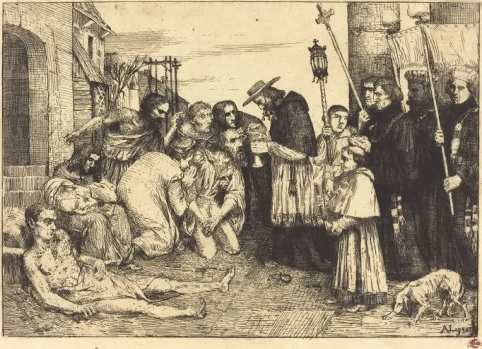 Framed Print : Plague Victims of Rome (Les pestiferes de Rome). Creator: Alphonse Legros Framed Print : Plague Victims of Rome (Les pestiferes de Rome). Creator: Alphonse Legros