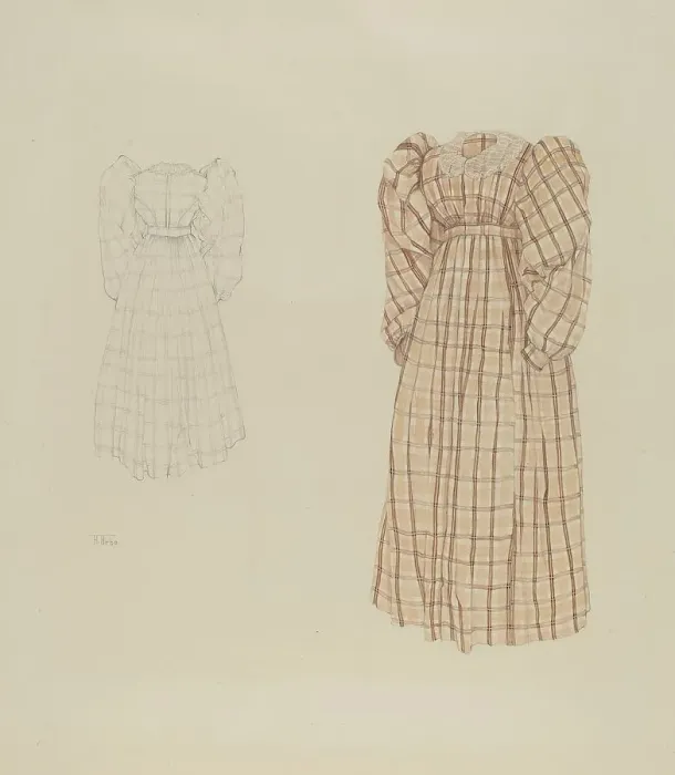 Framed Print : Plaid Morning Dress, c. 1937. Creator: Arelia Arbo Framed Print : Plaid Morning Dress, c. 1937. Creator: Arelia Arbo