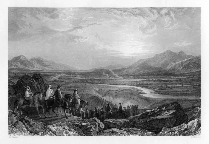Framed Print : The plain of the river Jordan, looking towards the Dead Sea, 1841. Artist: Sam Fisher Framed Print : The plain of the river Jordan, looking towards the Dead Sea, 1841. Artist: Sam Fisher