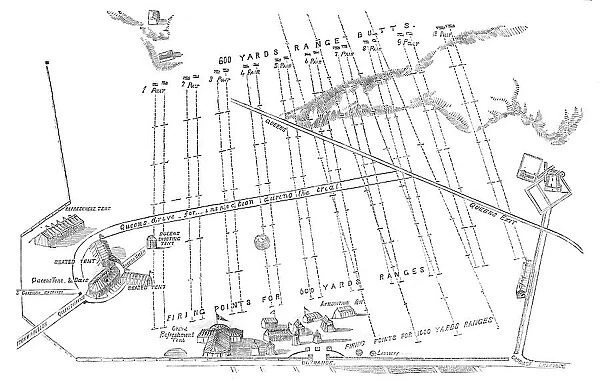 Plan and arrangements of the rifle-shooting contest on Wimbledon Common, 1860. Creator: Unknown