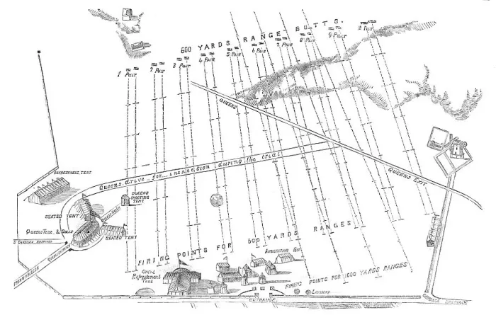 Framed Print : Plan and arrangements of the rifle-shooting contest on Wimbledon Common, 1860. Creator: Unknown Framed Print : Plan and arrangements of the rifle-shooting contest on Wimbledon Common, 1860. Creator: Unknown