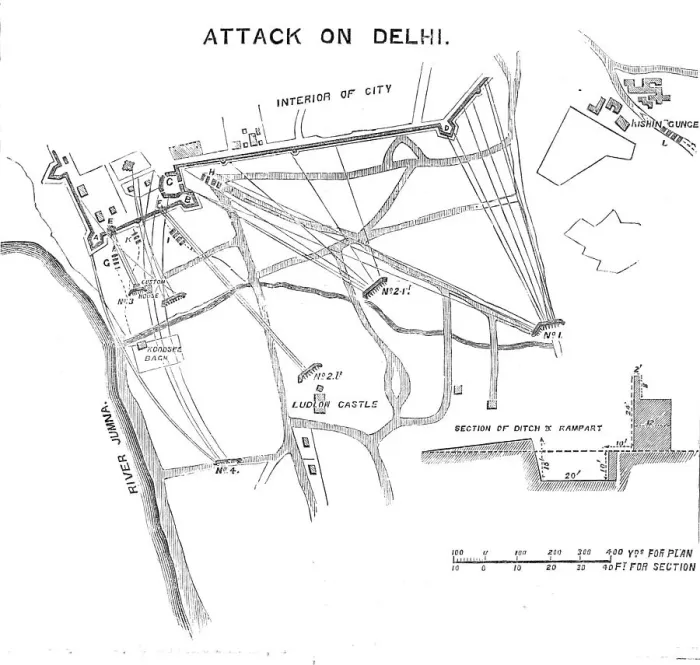 Framed Print : Plan of the Attack on Delhi, 1857. Creator: Unknown Framed Print : Plan of the Attack on Delhi, 1857. Creator: Unknown
