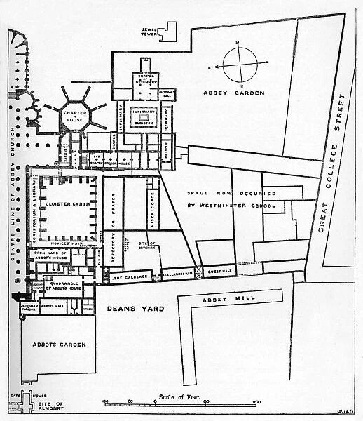 Plan of the Benedictine Abbey of Westminster, c1897. Artist: William Patten
