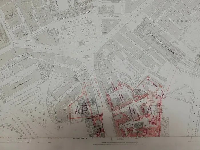 Framed Print : Plan of buildings in Whitehall, Westminster, London, 1874. Creator: Tom Higgs Framed Print : Plan of buildings in Whitehall, Westminster, London, 1874. Creator: Tom Higgs