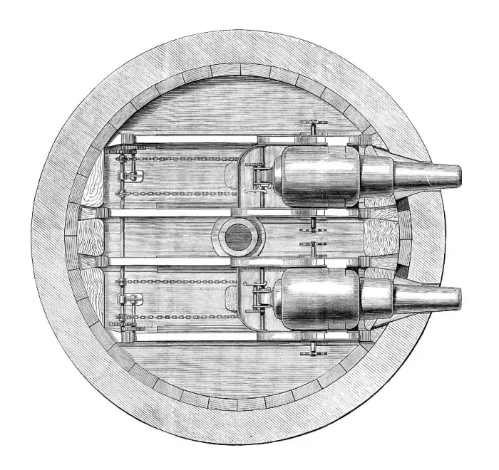 Framed Print : Plan of Captain Scott's turret gun-carriage in the Glatton, 1871. Creator: Unknown Framed Print : Plan of Captain Scott's turret gun-carriage in the Glatton, 1871. Creator: Unknown