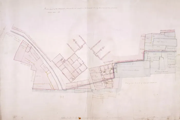 Framed Print : Plan of part of Christs Hospital, Newgate Street and St Bartolomews Hospital, London, 1818 Framed Print : Plan of part of Christs Hospital, Newgate Street and St Bartolomews Hospital, London, 1818