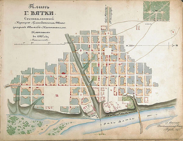Plan of the city of Vyatka, 1843. Creator: Ilyin, Alexey Afinogenovich (1832-1889)