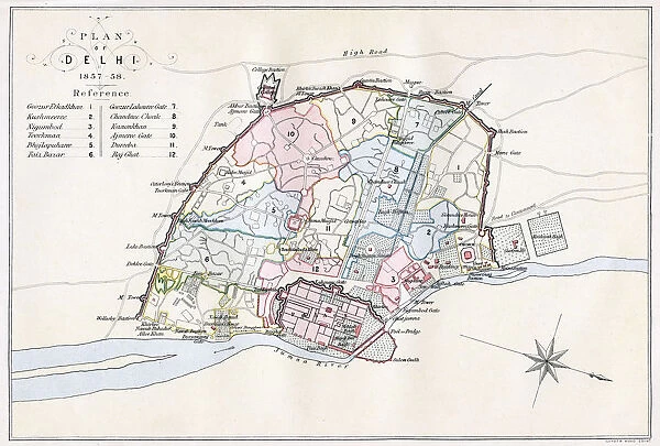 Plan of Delhi, India, 1857-1858, (1893). Artist: Guyoy & Wood